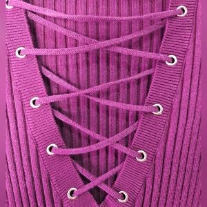Ribbed Bodycon Dress with Lace Up Criss Cross Design, Small